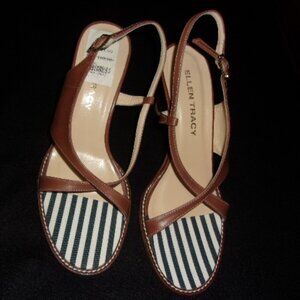 NWT ELLEN TRACY BROWN LEATHER STRAPPY SANDALS 7.5M